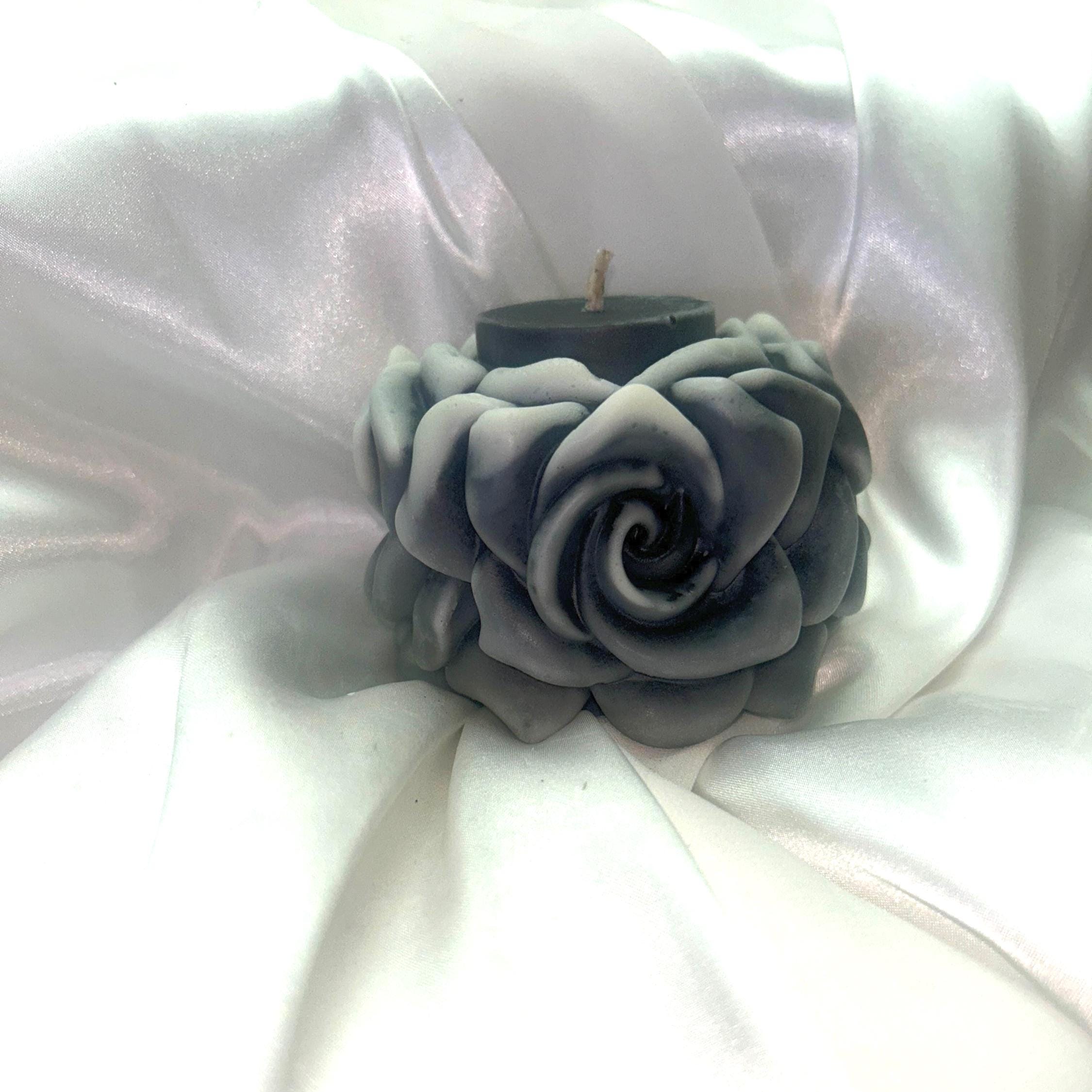 Chubby Black Rose Candle w/ 3D crown frosted petal tips 2pc set!