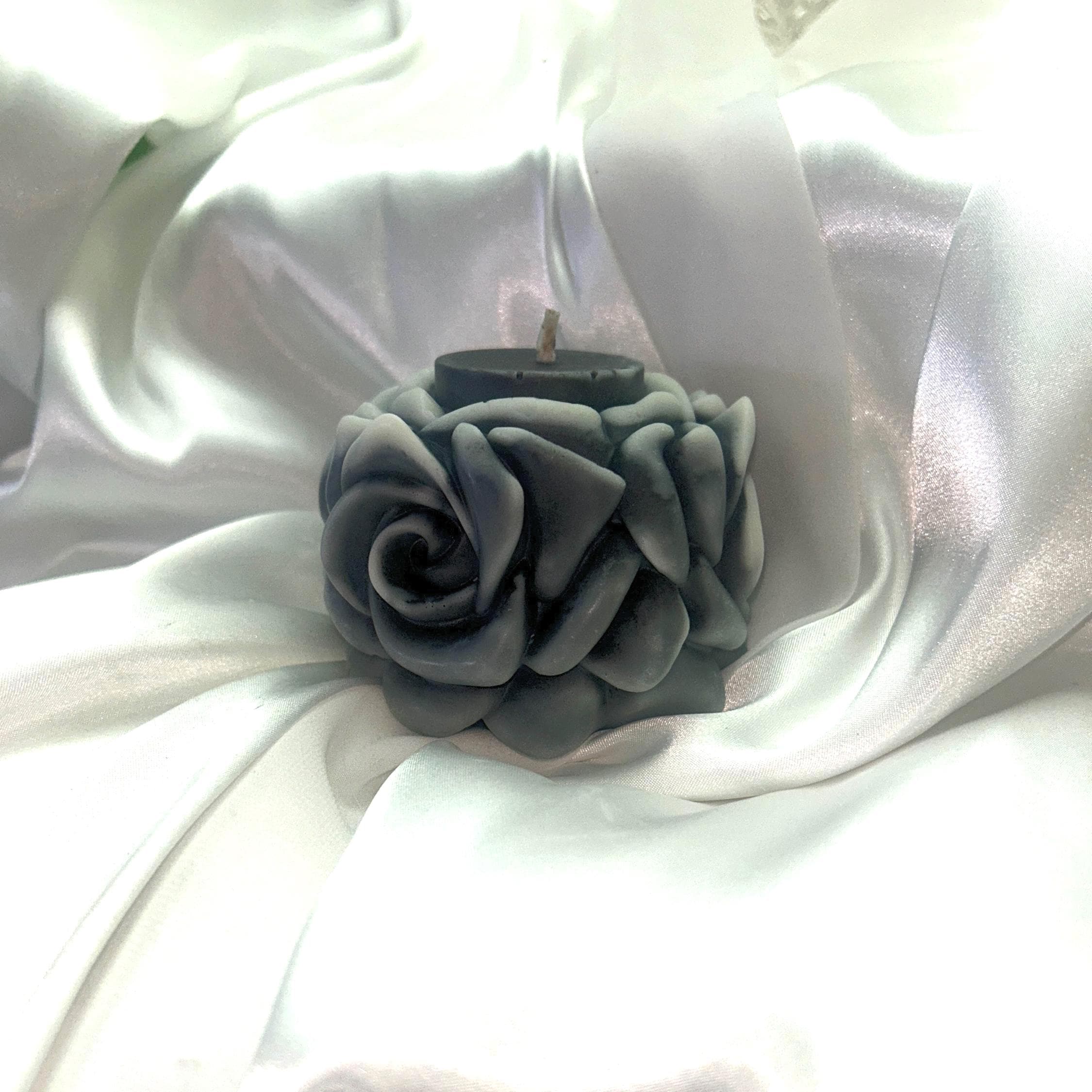 Chubby Black Rose Candle w/ 3D crown frosted petal tips 2pc set!