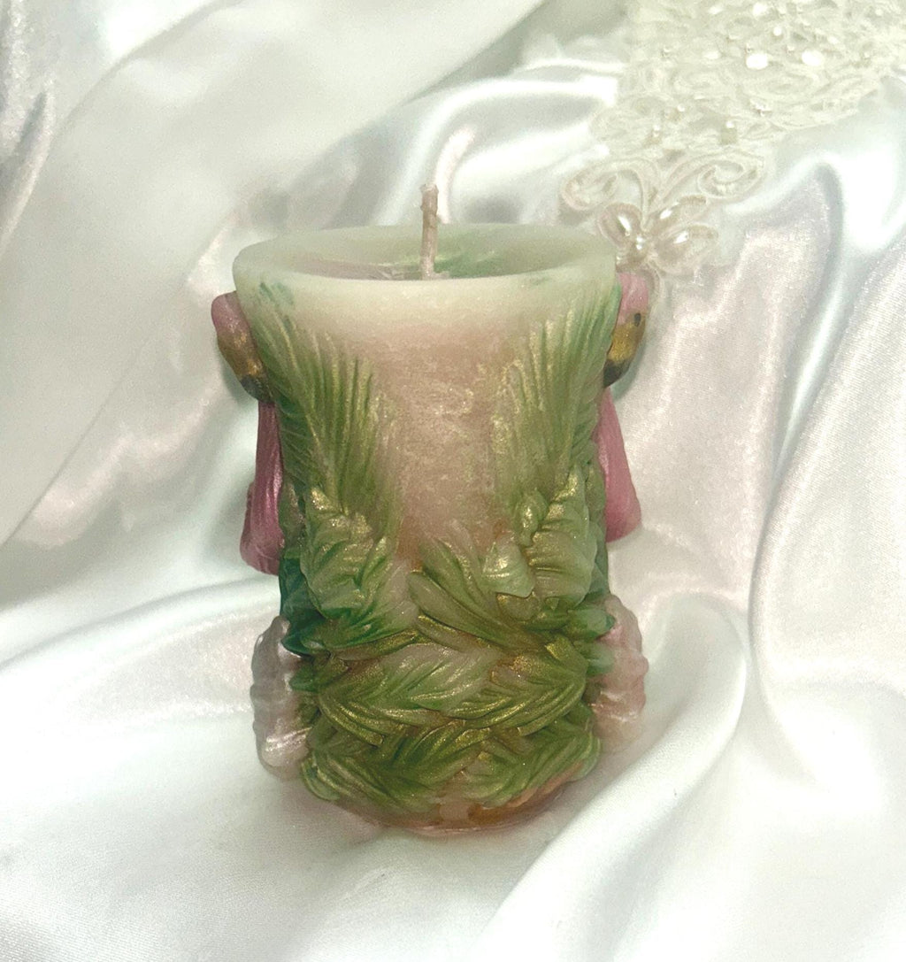 3D Flamingo Paradise Candle in Coral Pink, Moss Green & Copper Tan 2pc set!