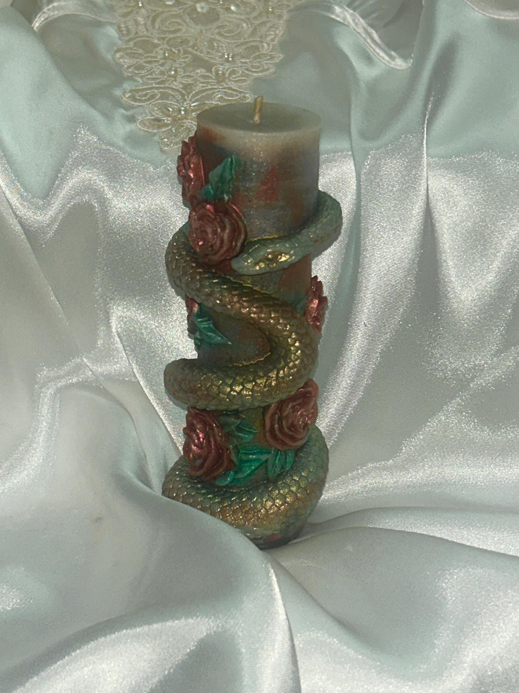 Serpent In The Rainbow Candle in Vampire Red and Moss Green 2pc set!