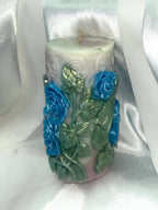 Peaking Meadow Candle 3D crowned Whimsical White and Moss Green meadow leaves 2pc set!