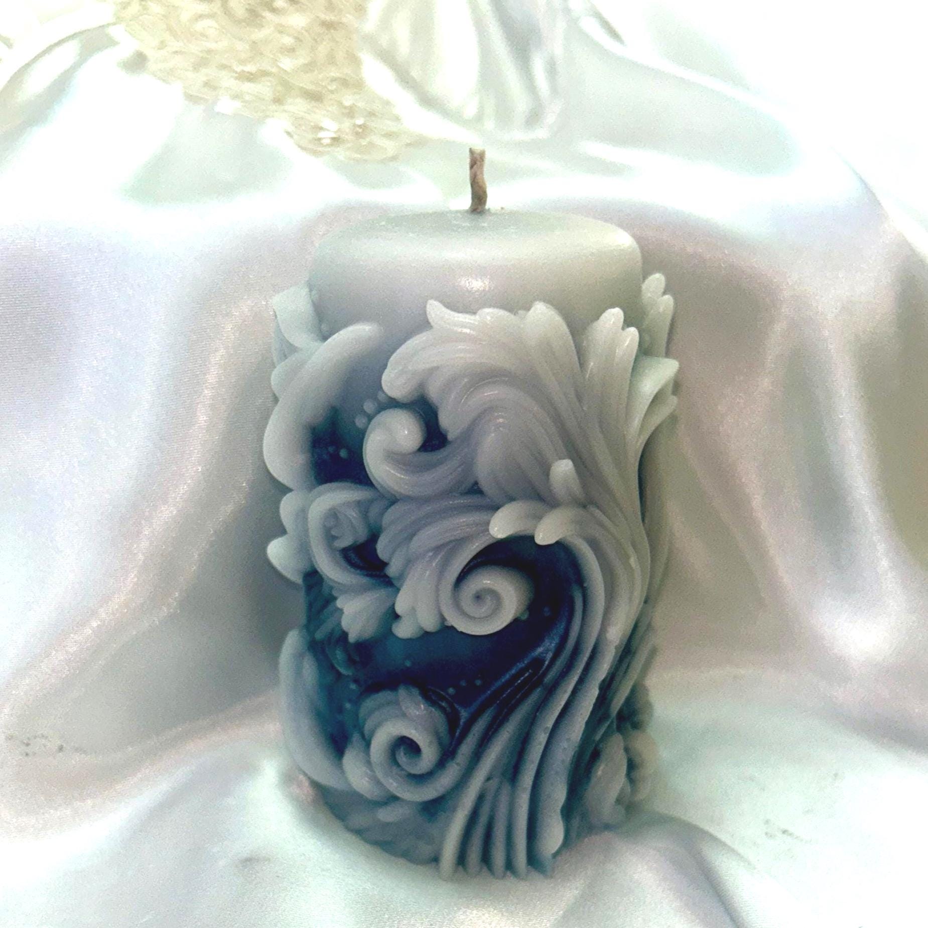 Whimsical Swirls Candle w/ 3D crown frosted moldings 2pc set!