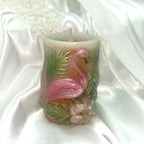 3D Flamingo Paradise Candle in Coral Pink, Moss Green & Copper Tan 2pc set!