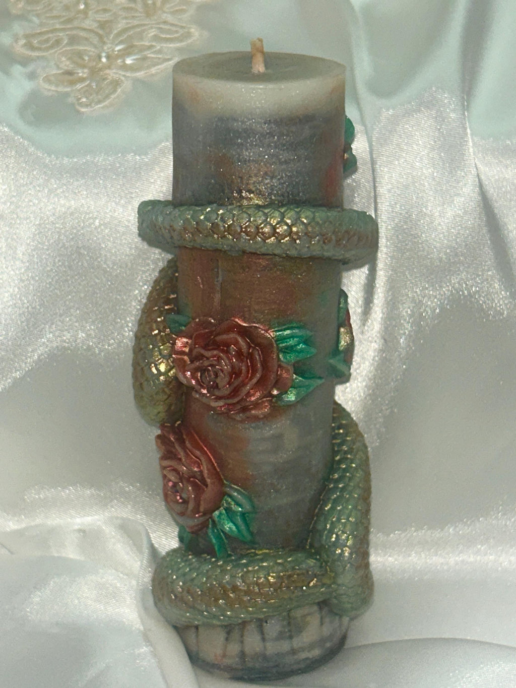 Serpent In The Rainbow Candle in Vampire Red and Moss Green 2pc set!