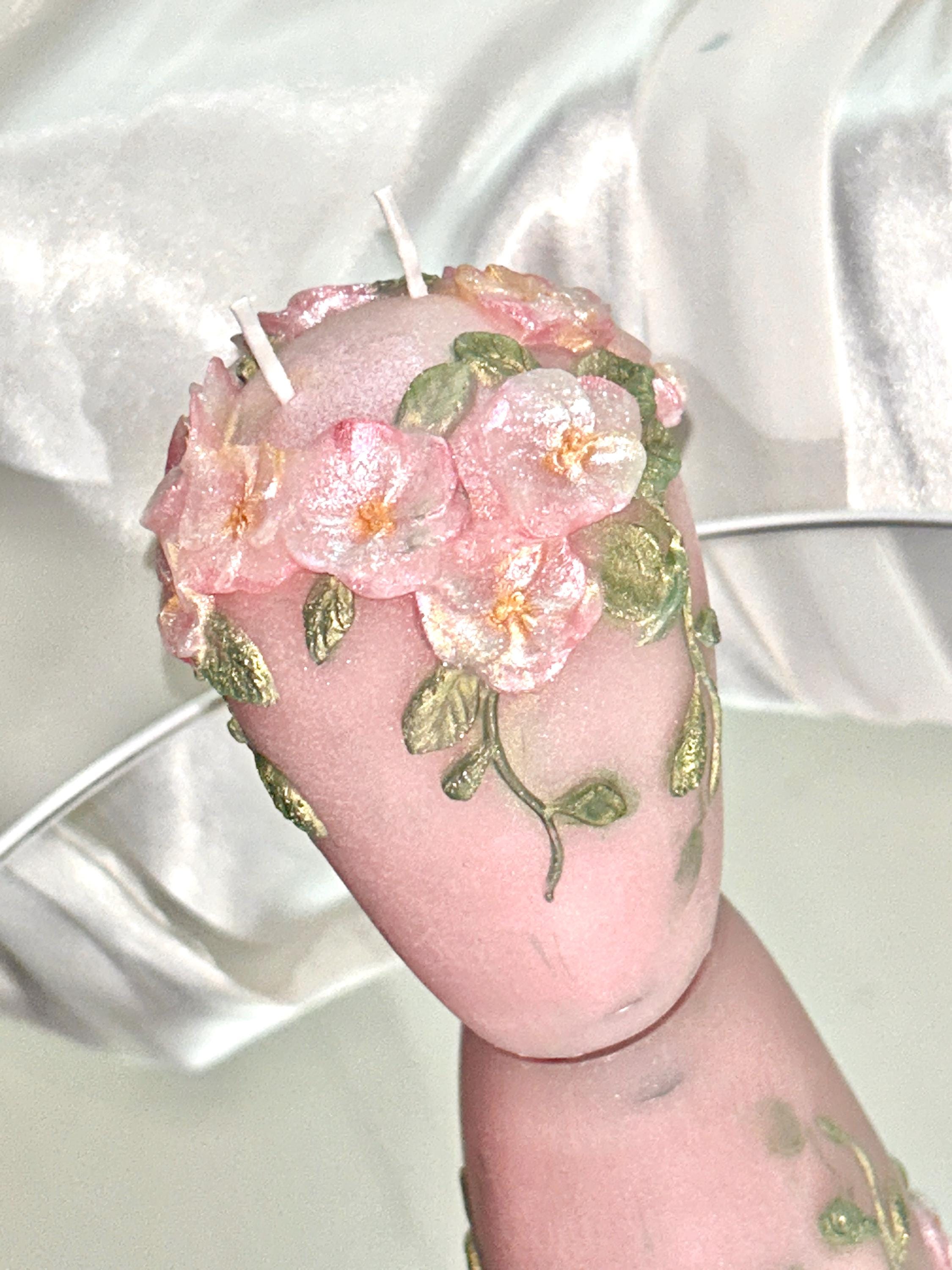 Fairy Pink Floral Wedding Candle, Vows of Honor 2pc set!