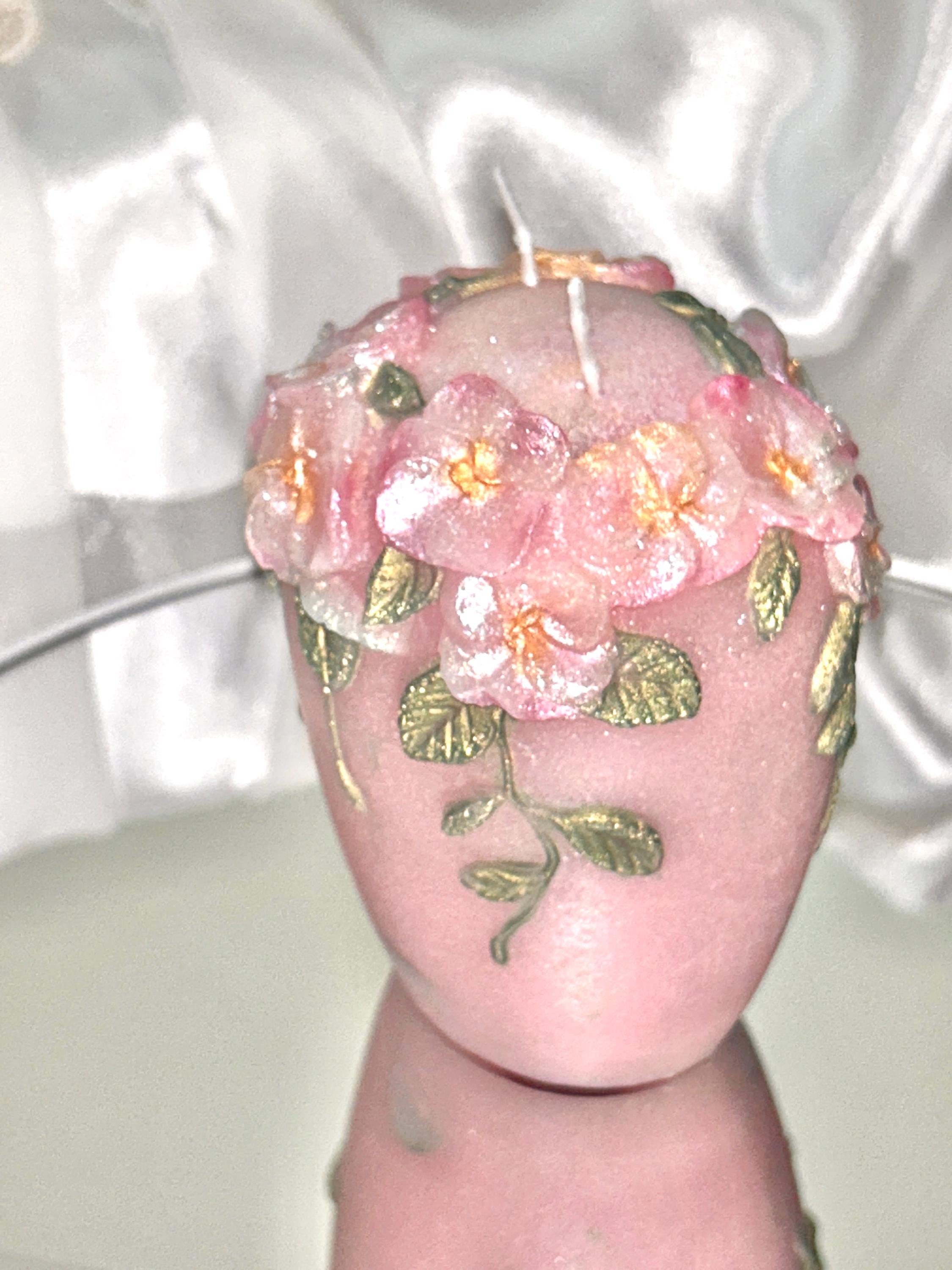 Fairy Pink 3D Crown Molded Floral Wedding Candles, Vows of Honor, 2pc set!