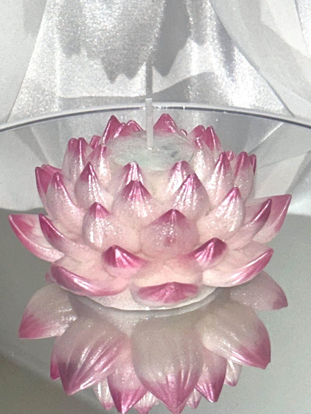 Naively Brilliant Lotus Candle, Whimsical White with/ 3D crown frosted petal tips 2pc set!