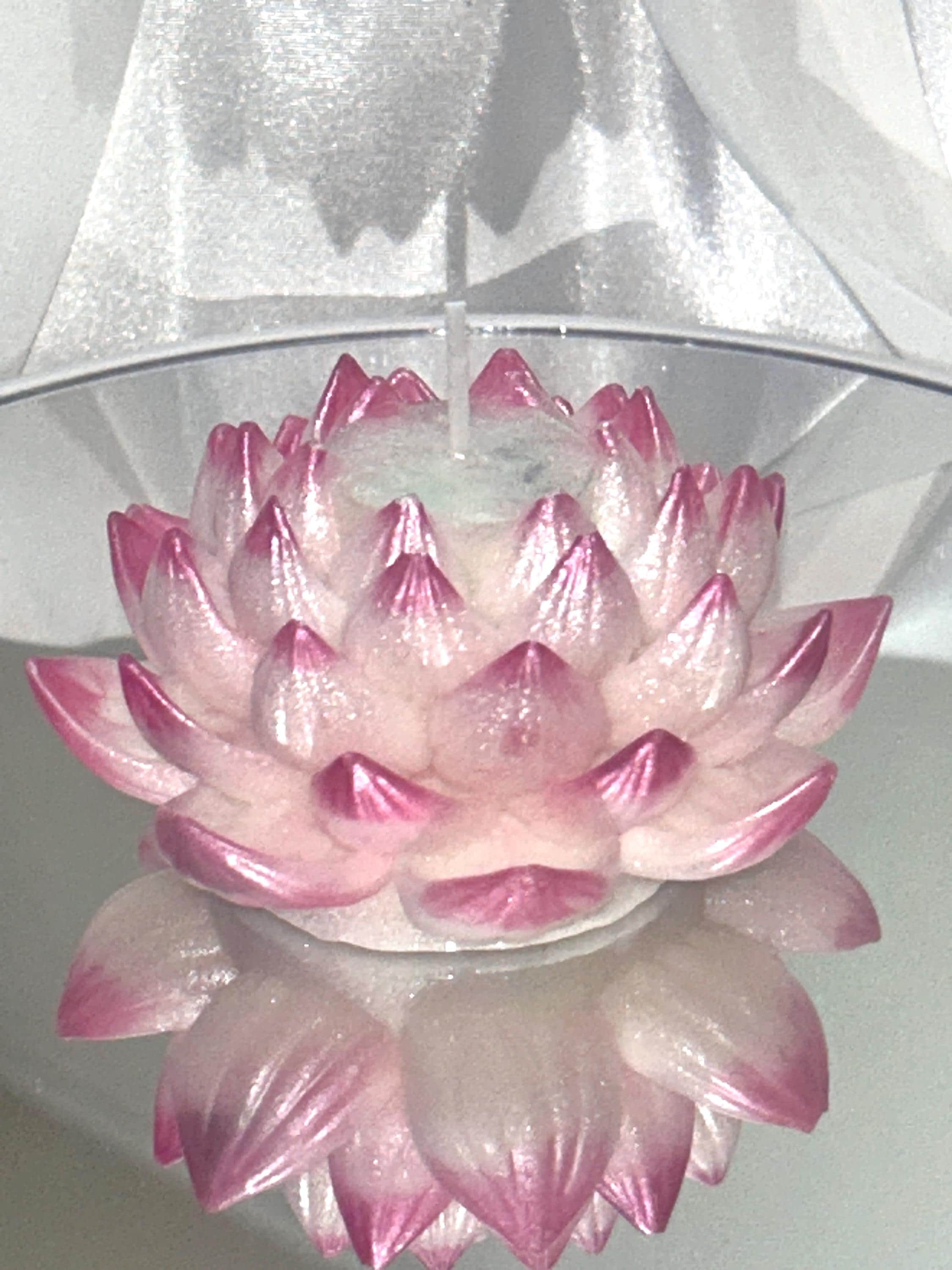 Naively Brilliant Lotus Candle, Whimsical White with/ 3D crown frosted petal tips 2pc set!