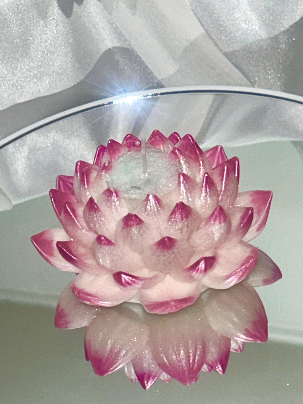 Naively Brilliant Lotus Candle, Whimsical White with/ 3D crown frosted petal tips 2pc set!