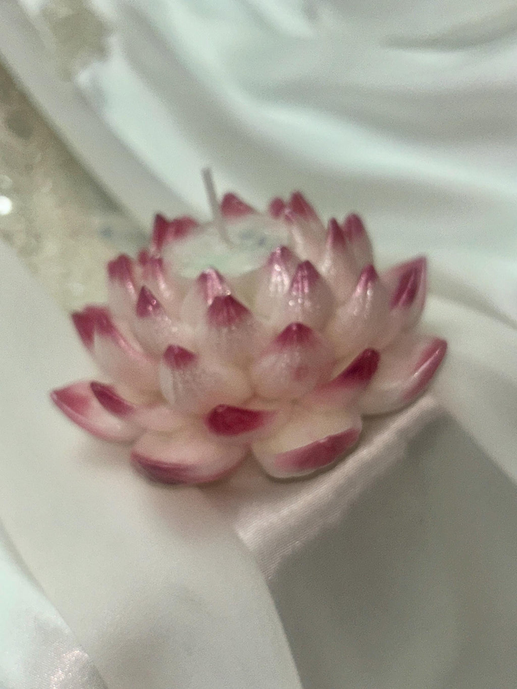 Naively Brilliant Lotus Candle, Whimsical White with/ 3D crown frosted petal tips 2pc set!