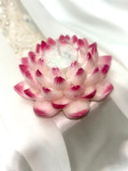 Naively Brilliant Lotus Candle, Whimsical White with/ 3D crown frosted petal tips 2pc set!