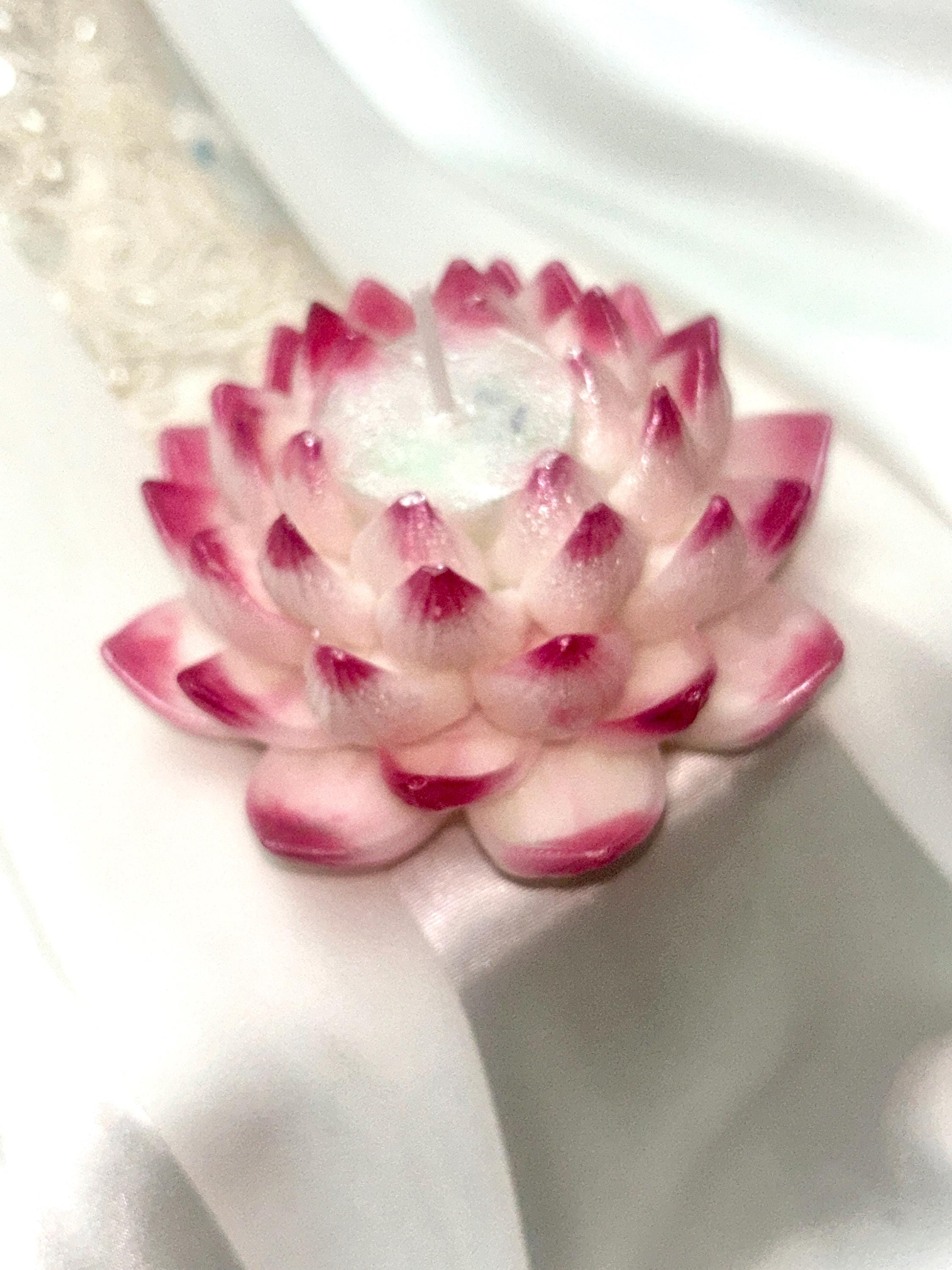 Naively Brilliant Lotus Candle, Whimsical White with/ 3D crown frosted petal tips 2pc set!