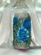 Peaking Meadow Candle 3D crowned Whimsical White and Moss Green meadow leaves 2pc set!