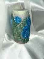 Peaking Meadow Candle 3D crowned Whimsical White and Moss Green meadow leaves 2pc set!