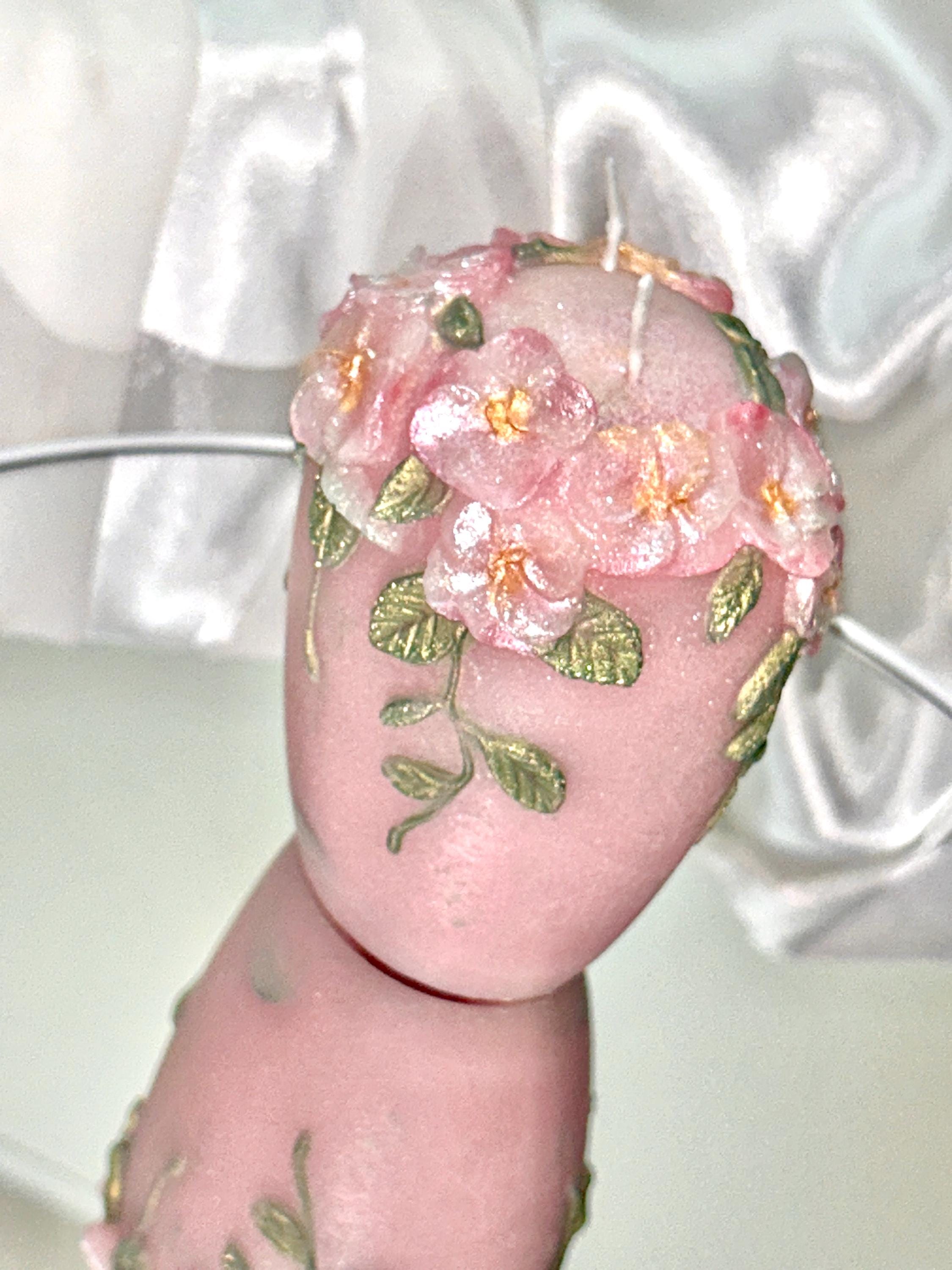 Fairy Pink 3D Crown Molded Floral Wedding Candles, Vows of Honor, 2pc set!