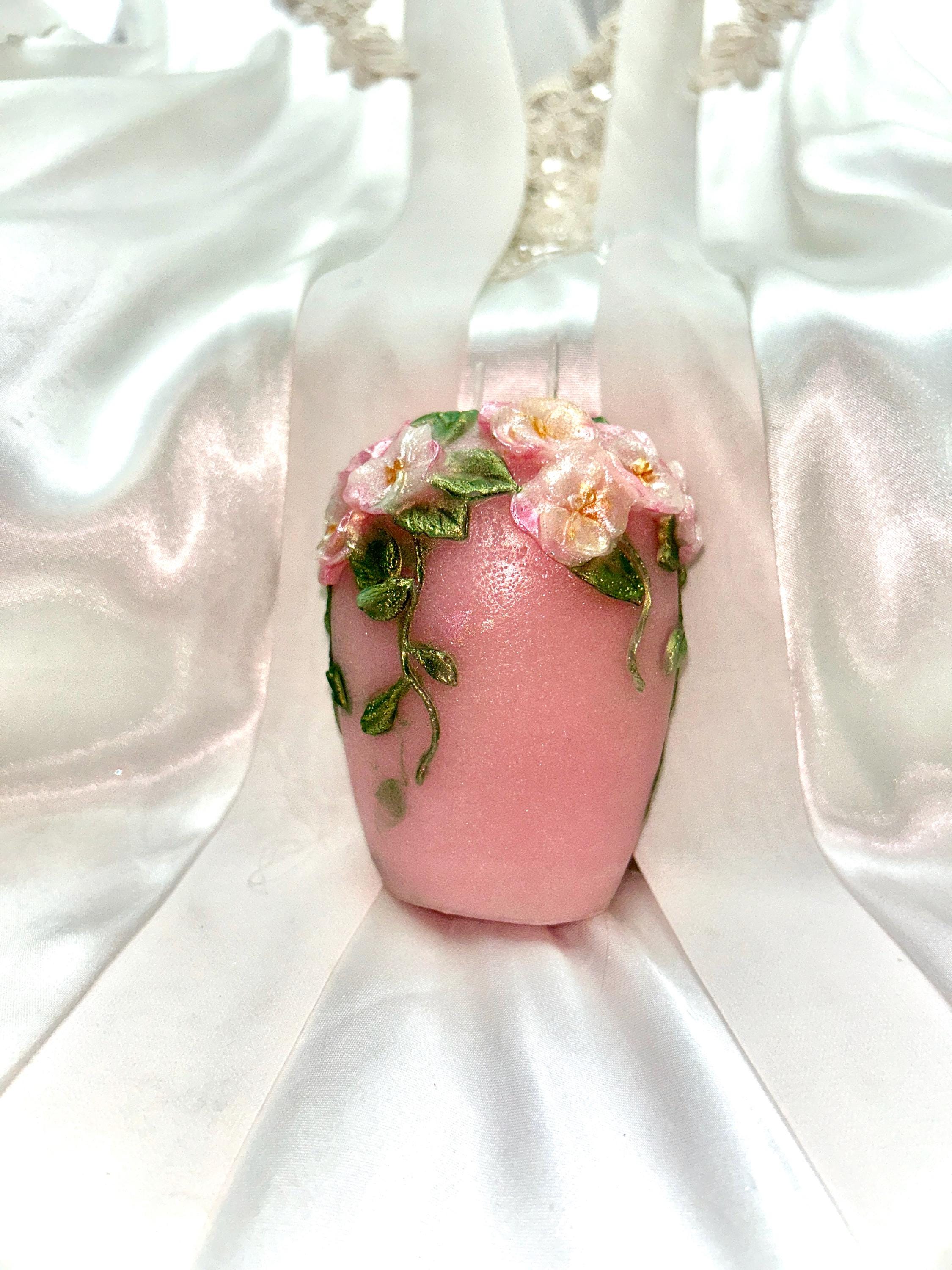 Fairy Pink Floral Wedding Candle, Vows of Honor 2pc set!