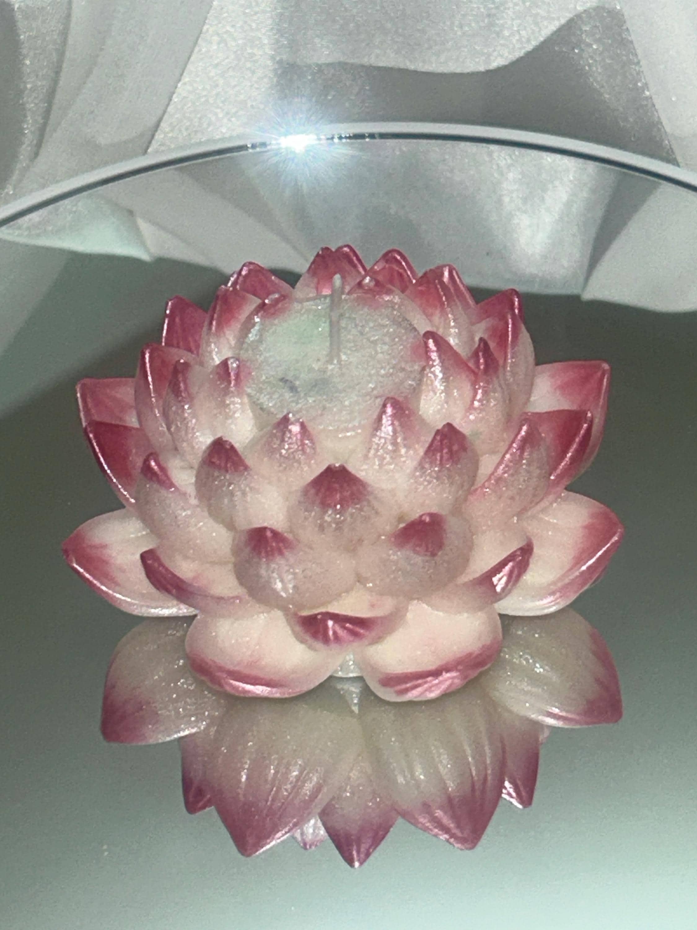 Naively Brilliant Lotus Candle, Whimsical White with/ 3D crown frosted petal tips 2pc set!