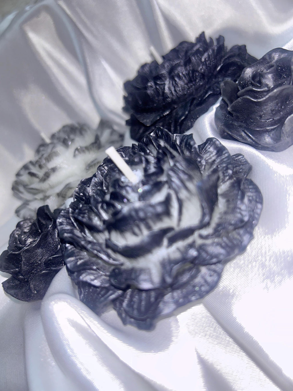 Rustic Black Tipped Peony Candles 3 pc set - The Dark Wonderers
