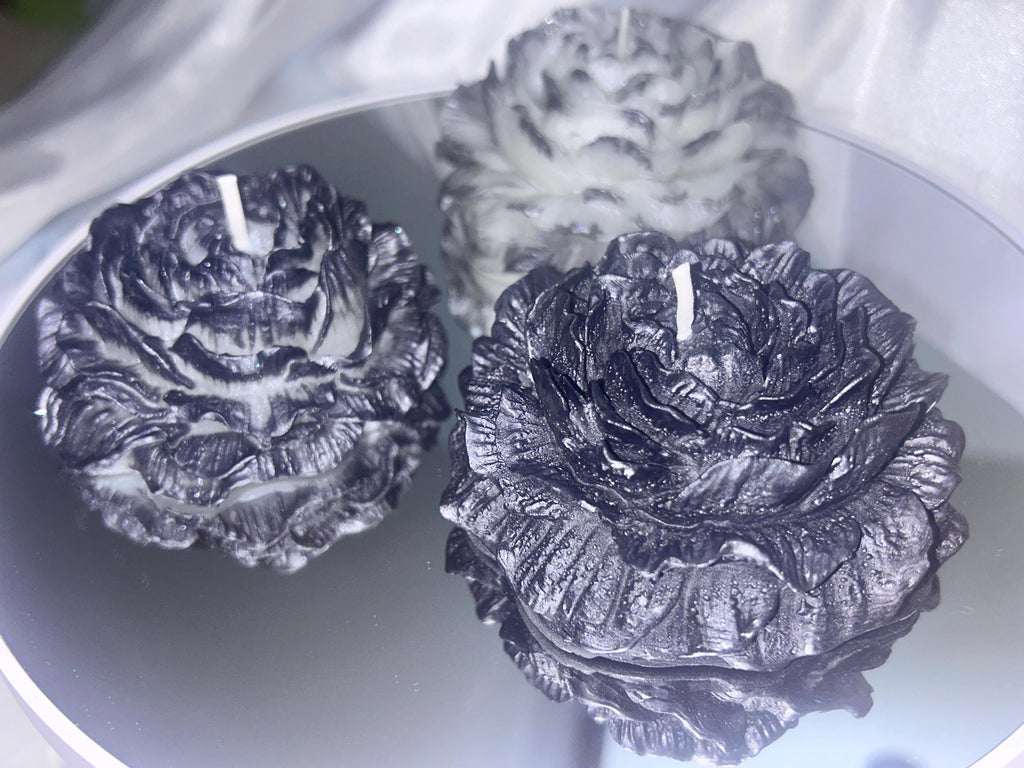 Rustic Black Tipped Peony Candles 3 pc set - The Dark Wonderers