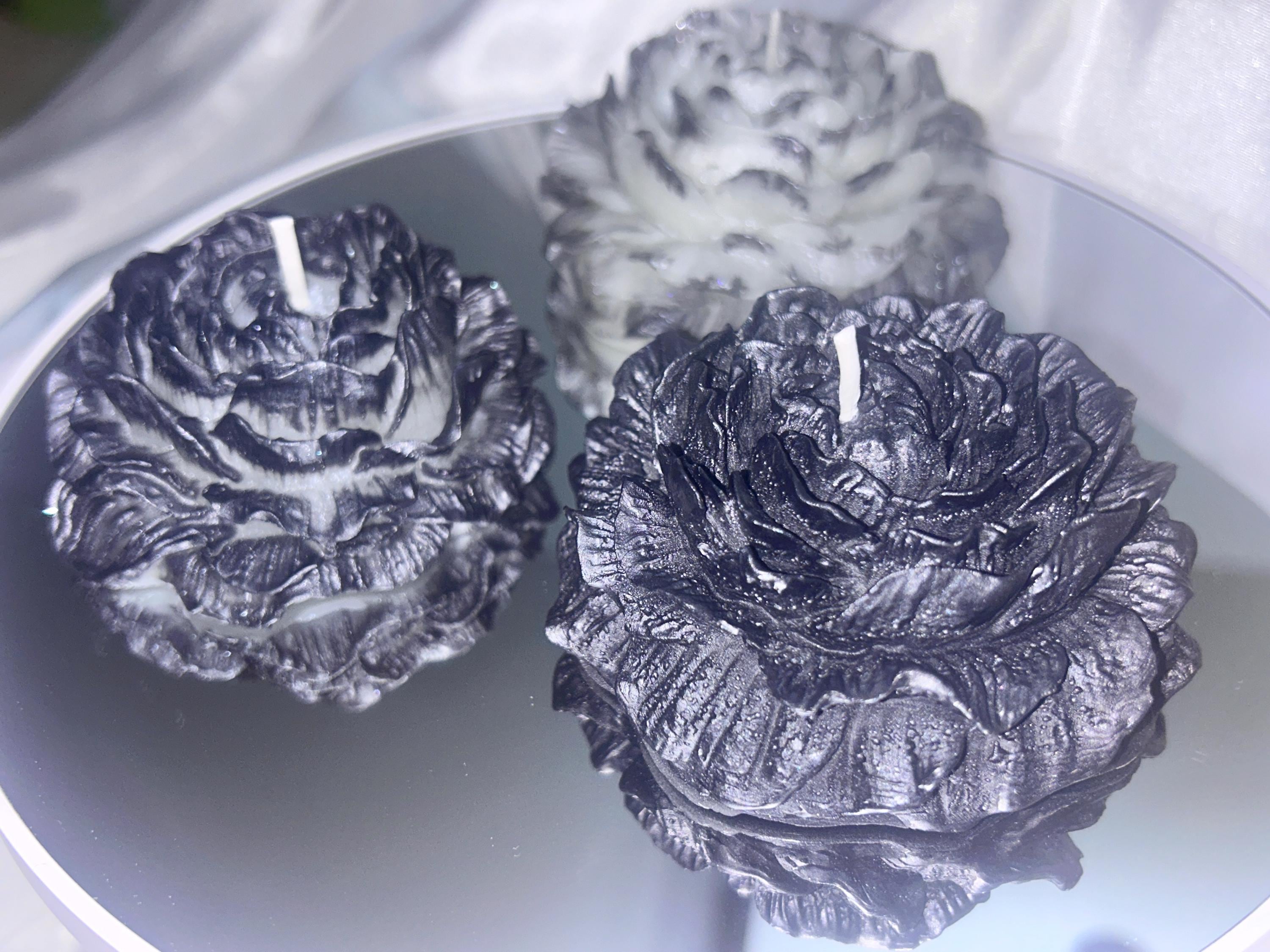 Rustic Black Tipped Peony Candles 3 pc set - The Dark Wonderers