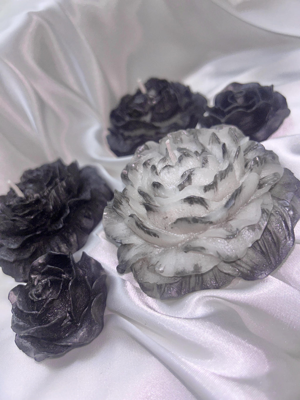 Rustic Black Tipped Peony Candles 3 pc set - The Dark Wonderers