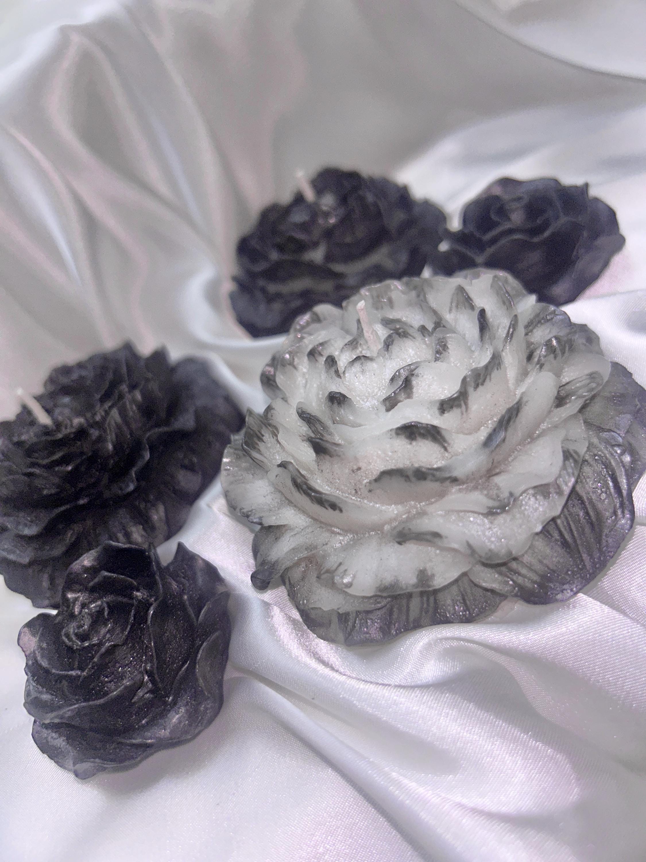 Rustic Black Tipped Peony Candles 3 pc set - The Dark Wonderers