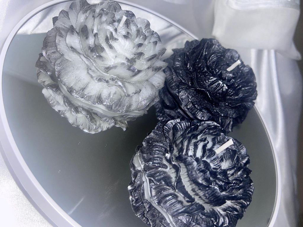 Rustic Black Tipped Peony Candles 3 pc set - The Dark Wonderers