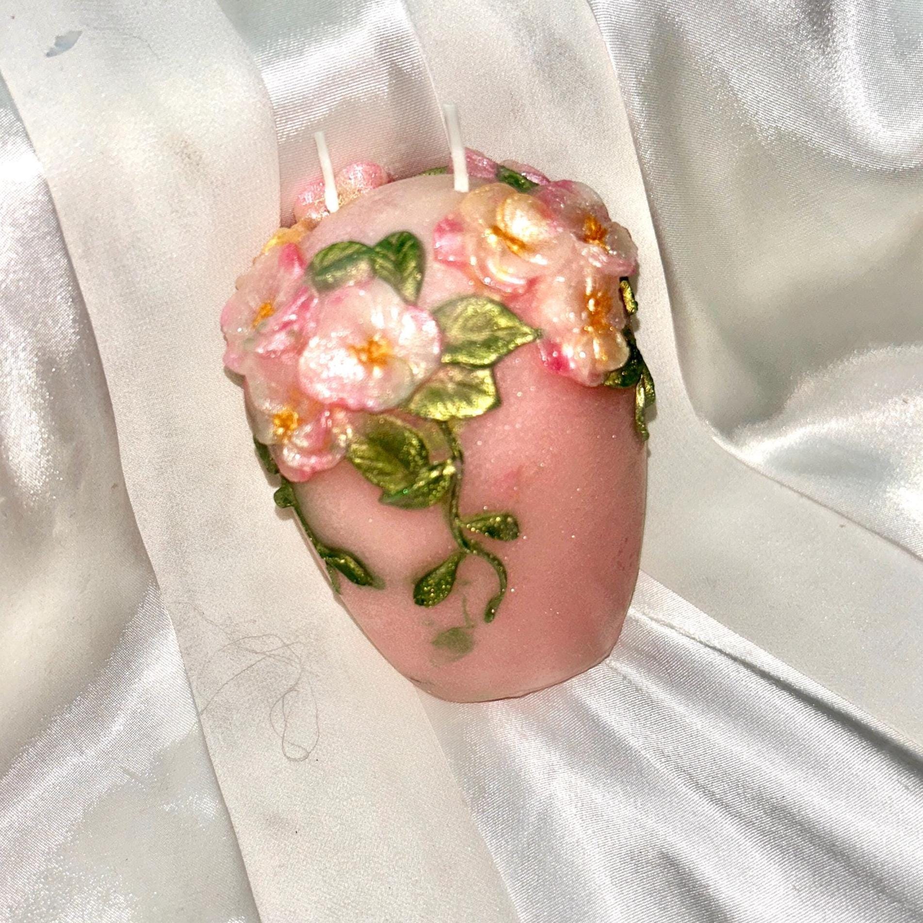 Fairy Pink 3D Crown Molded Floral Wedding Candles, Vows of Honor, 2pc set!