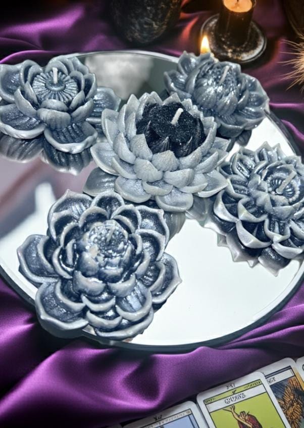 Frozen In Time, Lotus Candles, Winter White 3D Frosted Petal Tips, 5 pc set!