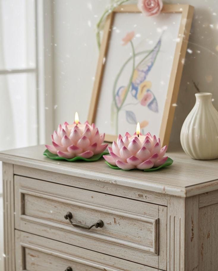 Naively Brilliant Lotus Candles, Whimsical White, 3D Frosted Petal Tips, 2pc set!