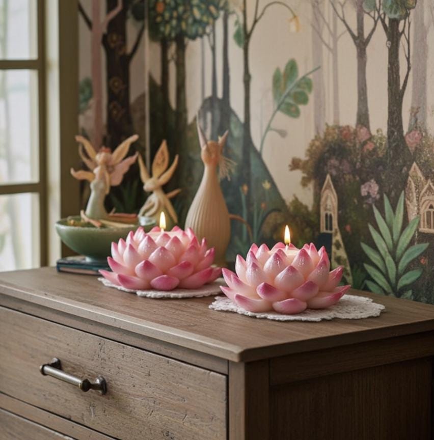 Naively Brilliant Lotus Candles, Whimsical White, 3D Frosted Petal Tips, 2pc set!