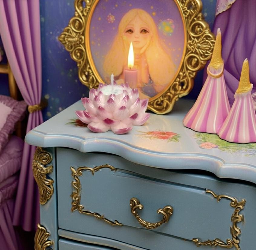 Naively Brilliant Lotus Candles, Whimsical White, 3D Frosted Petal Tips, 2pc set!