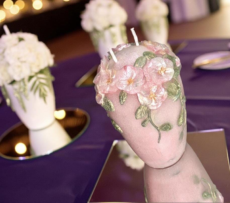 Fairy Pink 3D Crown Molded Floral Wedding Candles, Vows of Honor, 2pc set!