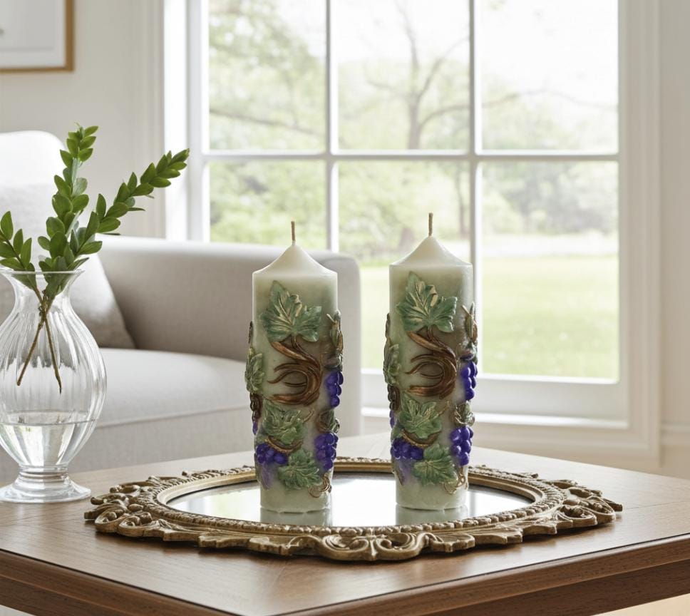 La Dolce Vita Candles in Il Vino Rosso, 3D Crowned Grapevine Moldings, 2pc set!