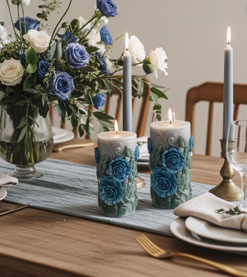 3D Floral Peaking Meadow Candle Set, Spring Green Leaves