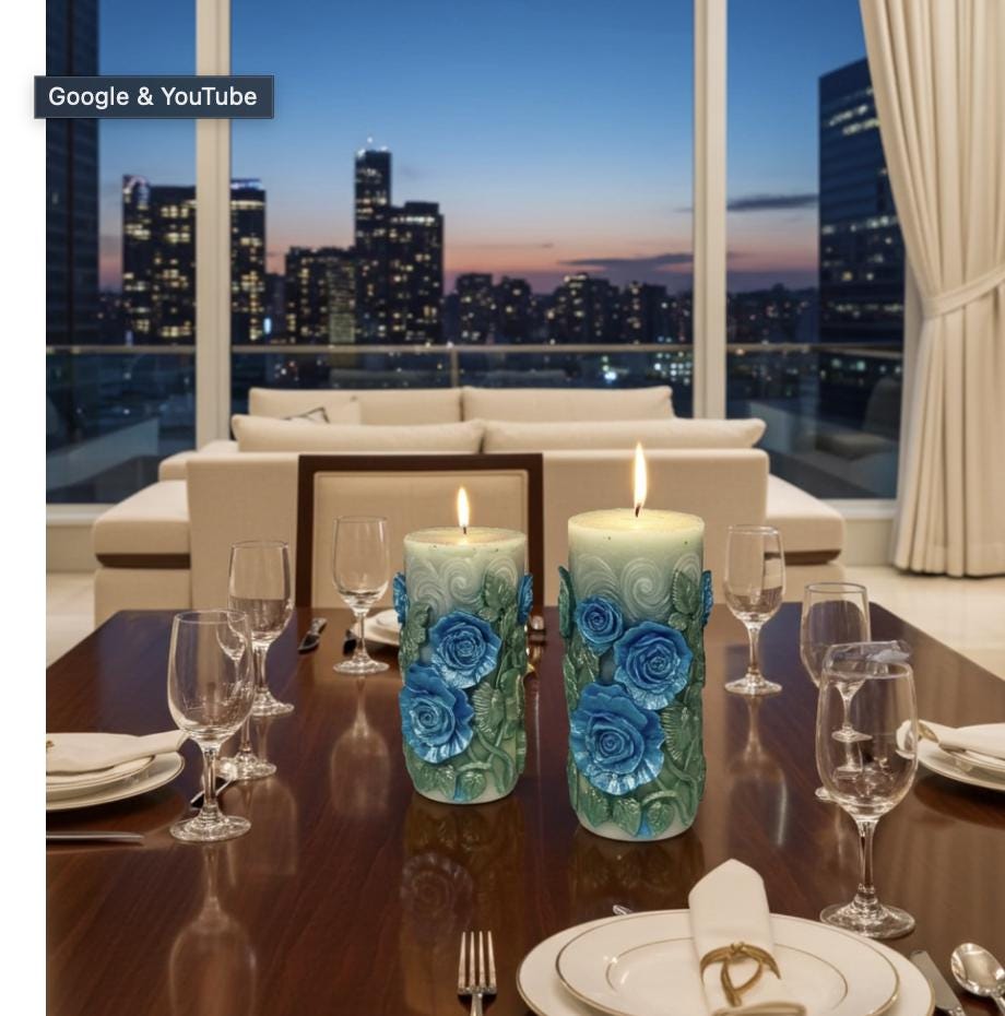 3D Floral Peaking Meadow Candle Set, Spring Green Leaves