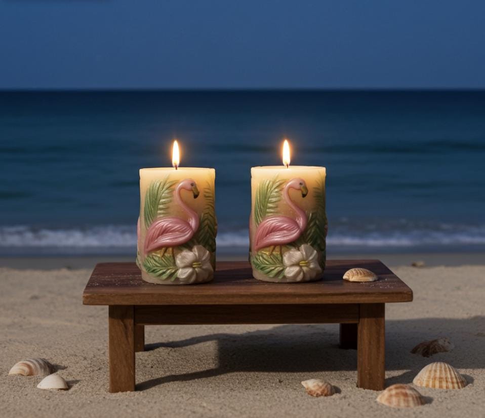 3D Flamingo Candle Set, Fairy Pink & Spring Green, Tropical Decor