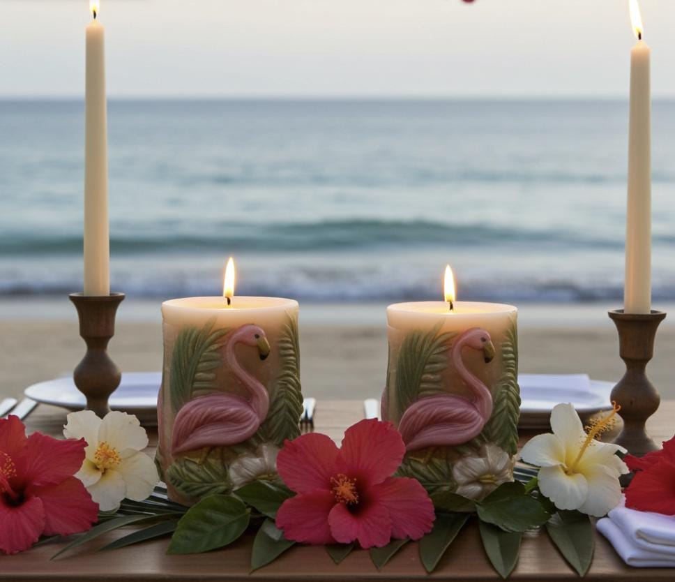 3D Flamingo Candle Set, Fairy Pink & Spring Green, Tropical Decor