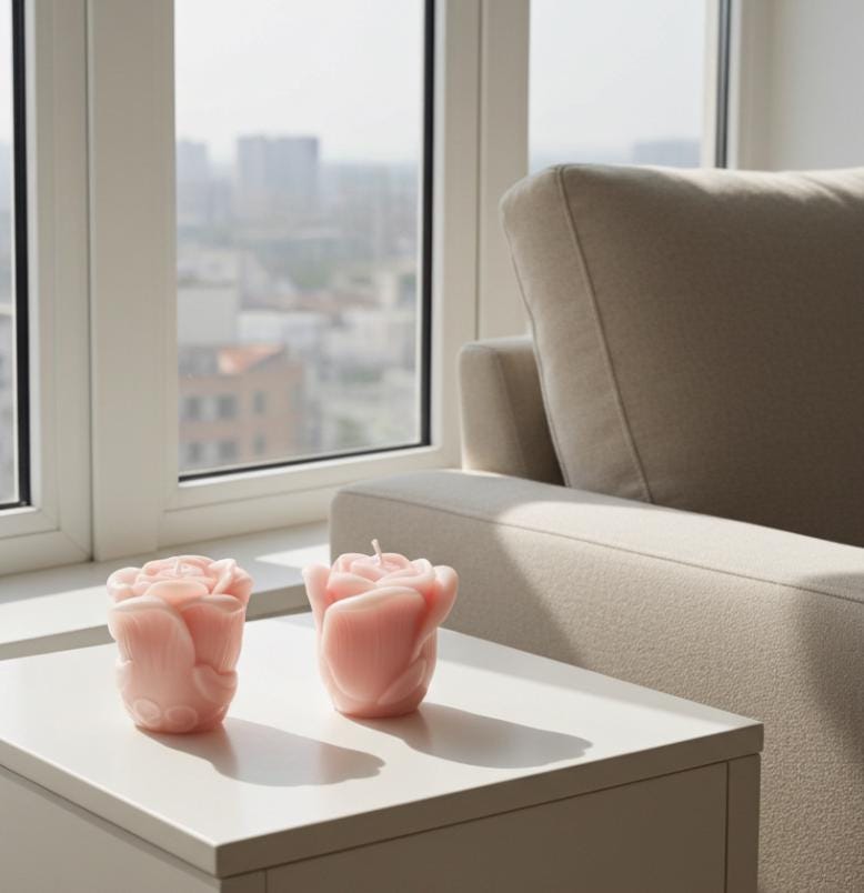 Rose Bud Candles, Beautifully Smothered in Fairy Pink, 2pc set!