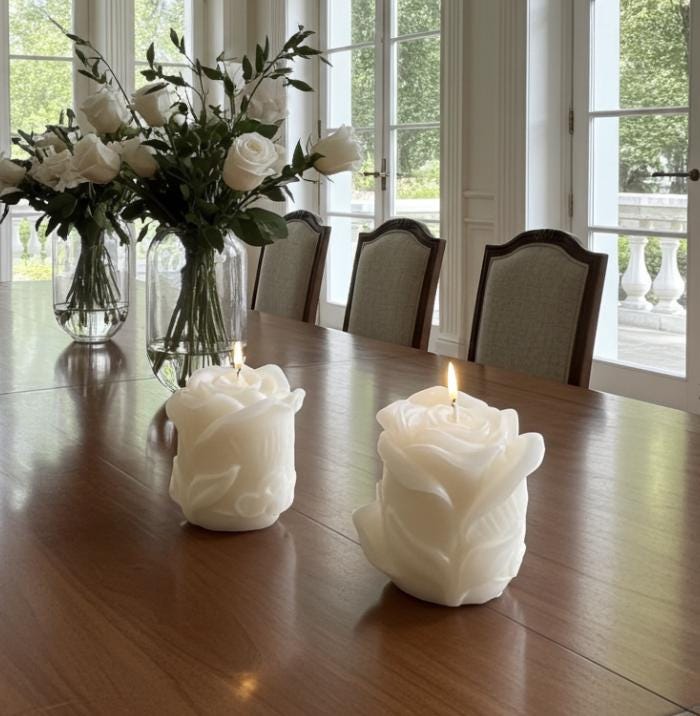 Rose Bud Candles, Beautifully Smothered in Fairy Pink, 2pc set!