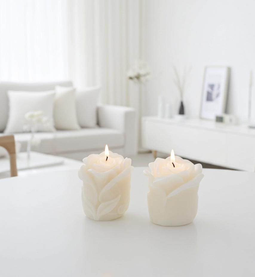 Rose Bud Candles, Beautifully Smothered in Fairy Pink, 2pc set!