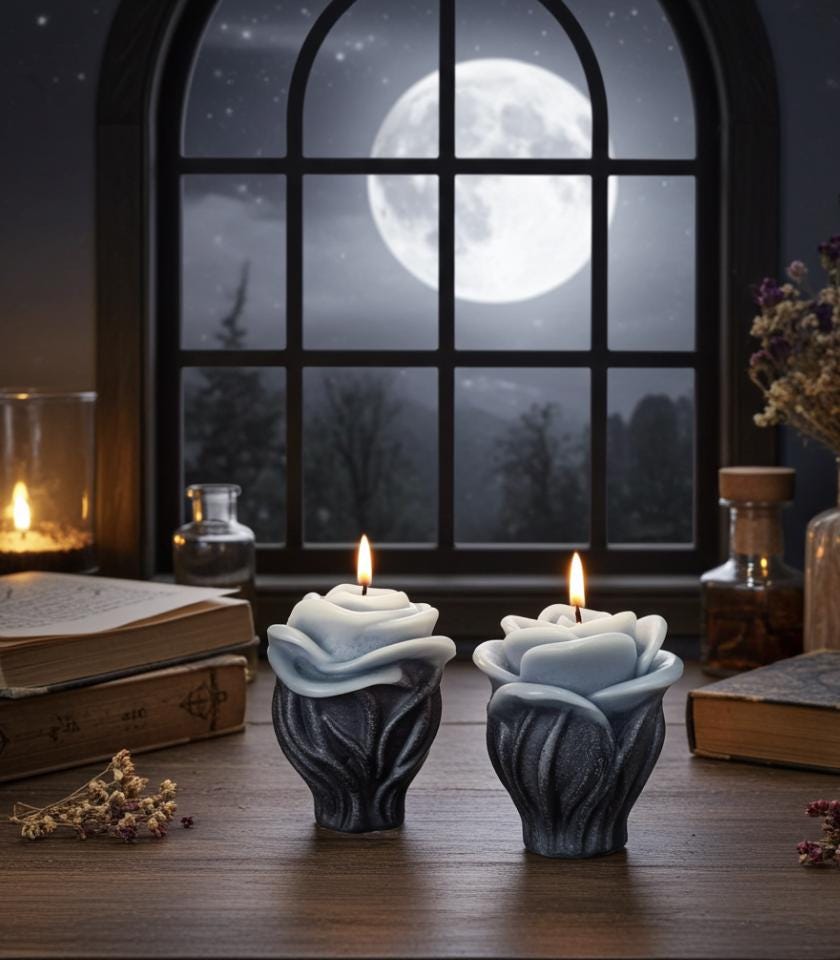 Black Rose Candles, 3D Crown Frosted Petal Tips, 2pc set!