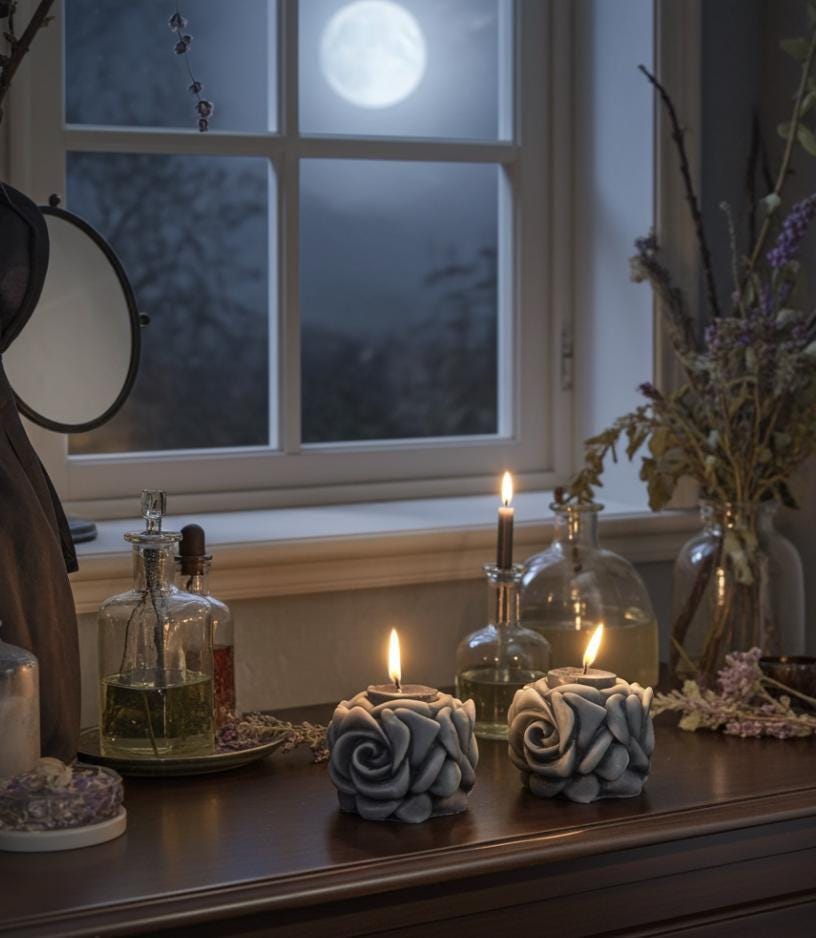 Chubby Black Rose Candles, 3D Crown Frosted Petal Tips, 2pc set!