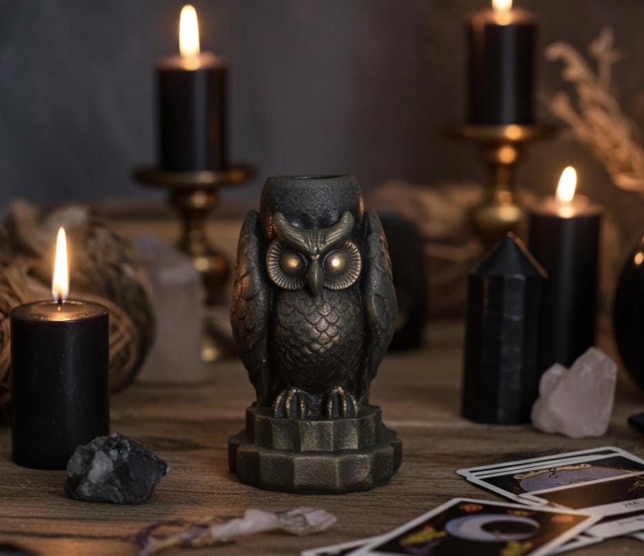 Mystical Owl Candles, 3D Frosted Moldings, 2pc set!