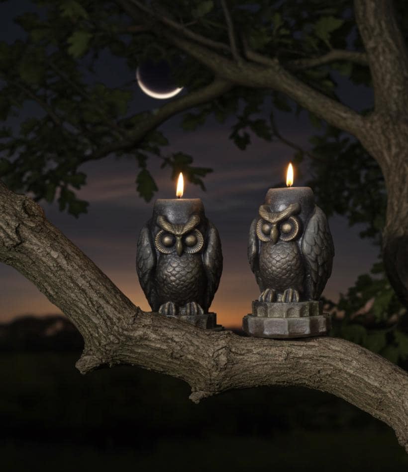 Mystical Owl Candles, 3D Frosted Moldings, 2pc set!
