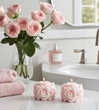 3D Crown Edged Chubby Rose Candles, Fairy Pink, 2pc set!