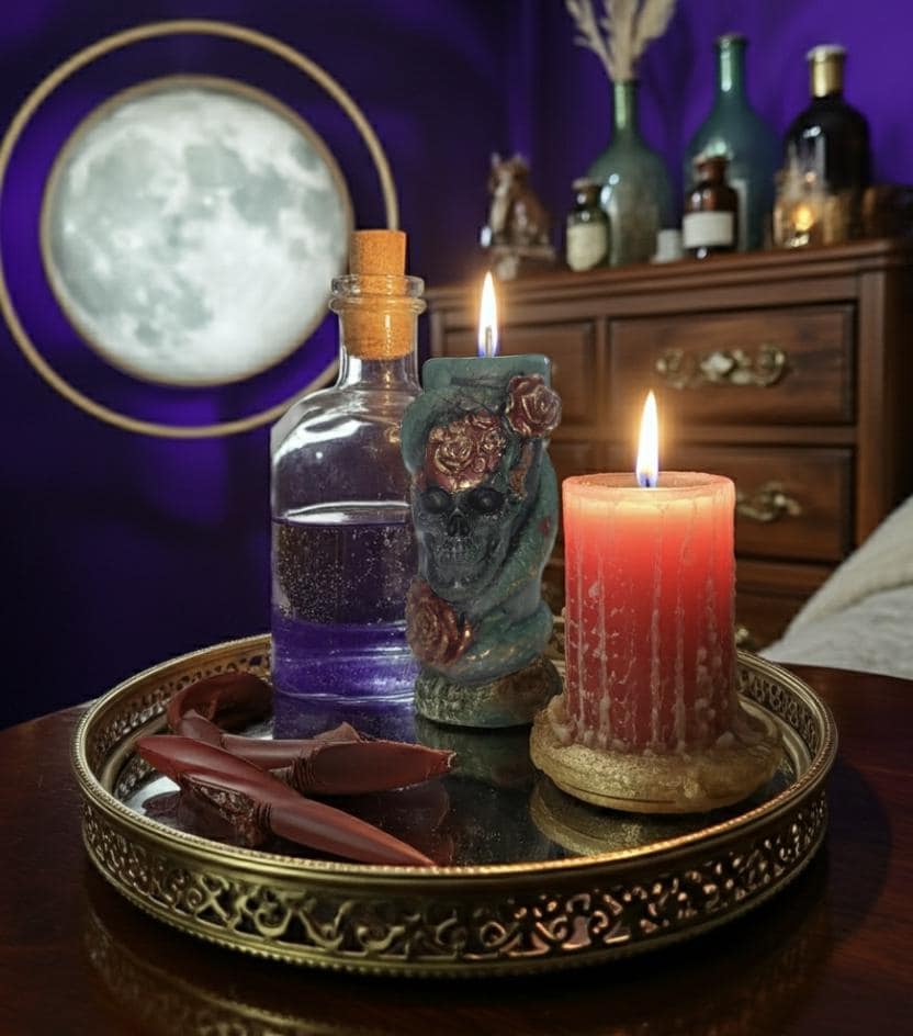 Skull Reptile Wrapped Candles, 3D Copper Red Roses (2pc Set)