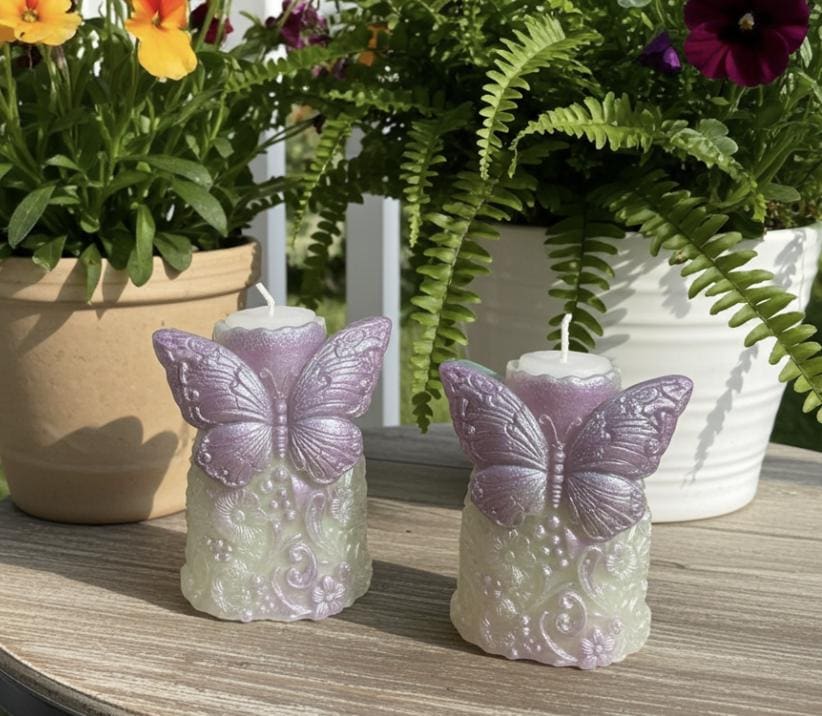 Whimsical Butterfly Candles, 3D Frosted Moldings, 2pc set!