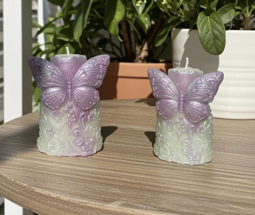 Whimsical Butterfly Candles, 3D Frosted Moldings, 2pc set!