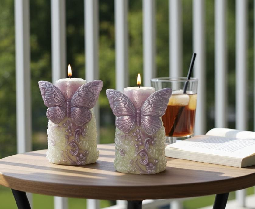 Whimsical Butterfly Candles, 3D Frosted Moldings, 2pc set!